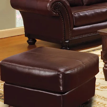 Traditional Red Brown Faux Leather Ottoman